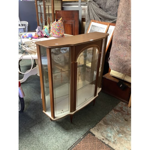 531 - A 1950's/60's glass display cabinet with gilt painted panels and two glass shelves