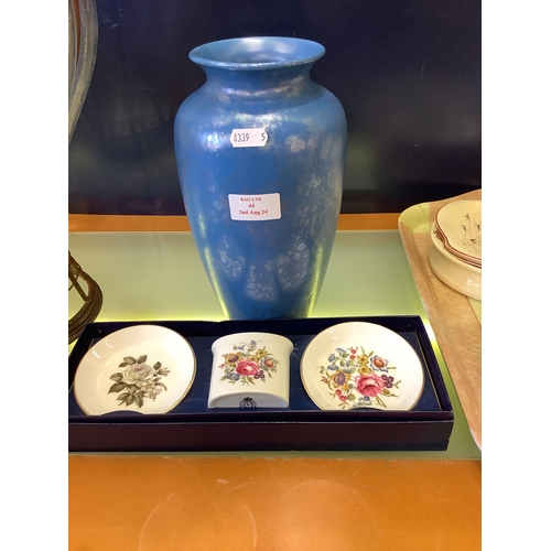 44 - A Poole lustre vase and a boxed Royal Worcester pin dish set