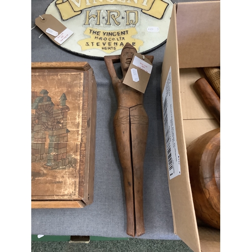 327 - An antique hand carved wooden nutcracker in the form of a naked lady