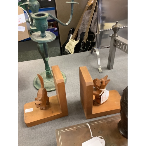 329 - A carved wooden cat and dog bookends