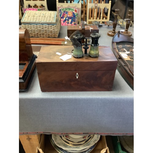 351 - A Victorian walnut box together with a pair of opera glasses