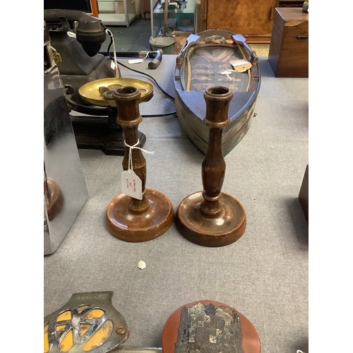 372 - A pair of vintage oak candlesticks