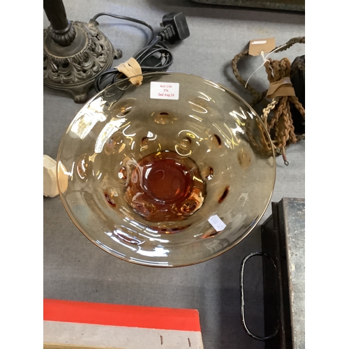 376 - A Thomas Webb amber dimple fruit bowl