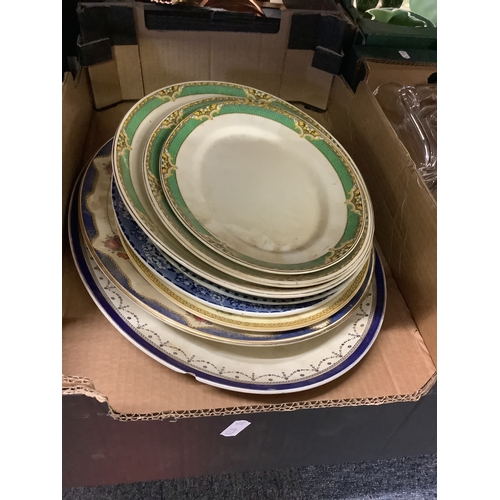 387 - A box of vintage meat platters to include Alfred Meakin, Royal Staffordshire examples etc