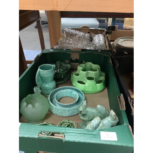 389 - A mixed selection of china and a Vaseline glass vase