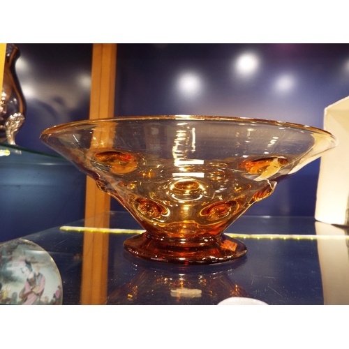 56 - A Thomas Webb amber dimple fruit bowl