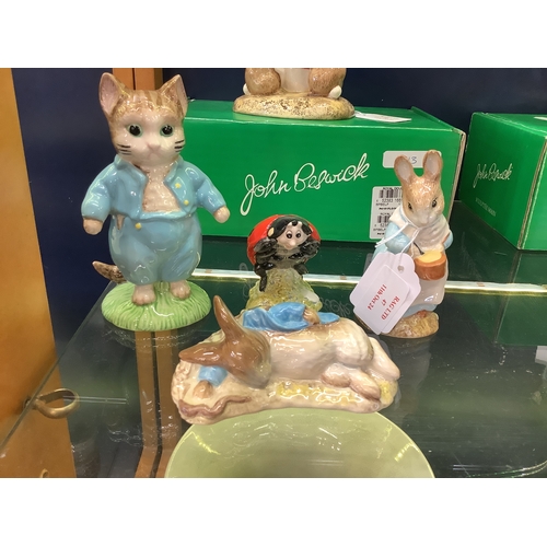 47 - Four Royal Albert Beatrix Potter figurines 'Peter in the Gooseberry Net', 'Mrs Rabbit Cooking', 'Tom... 