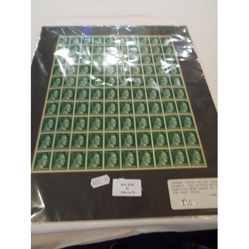 81 - A German WWII stock sheet of Hitler definitives