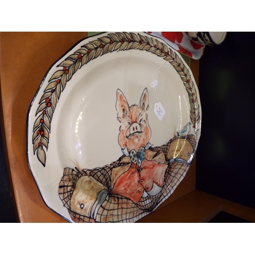 90 - An Iden Pottery meat platter with hand-painted Beatrix Potter pig decoration 'Pigling Bland' signed ... 