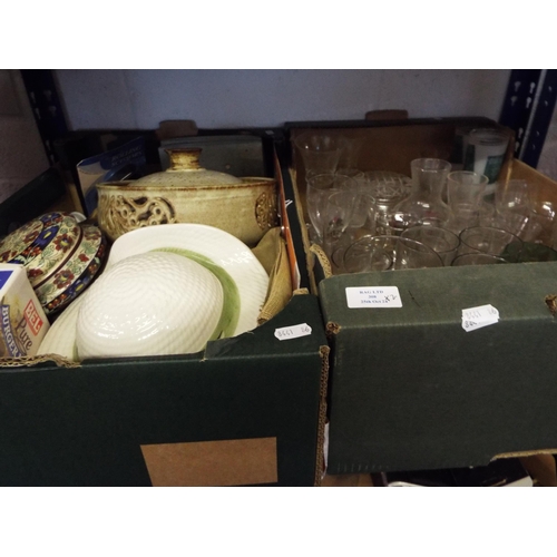 308 - Two boxes of assorted items to include glasses, china, kitchenalia etc