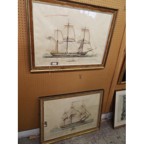 354 - A pair of antique coloured engravings depicting Naval ships