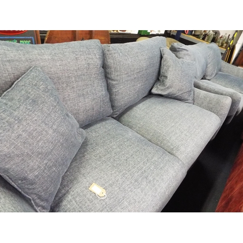 372 - A pair of good quality three seater settees in blue and white fleck colourway