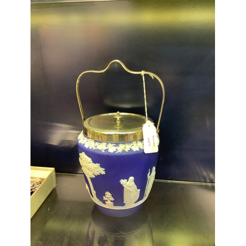 65A - A Wedgwood dark blue biscuit barrel