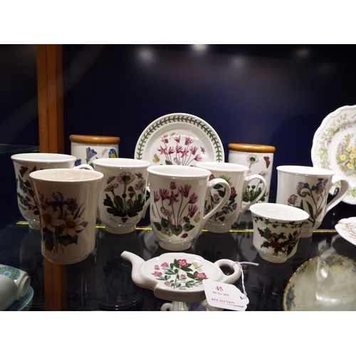 45 - A mixed selection of Portmeirion to include mugs, storage jars, plate etc