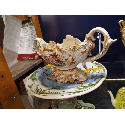 A Majolica hand painted charger depicting the Bridge over the Loire and