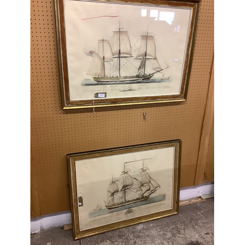 374 - A pair of antique coloured engravings depicting Naval ships