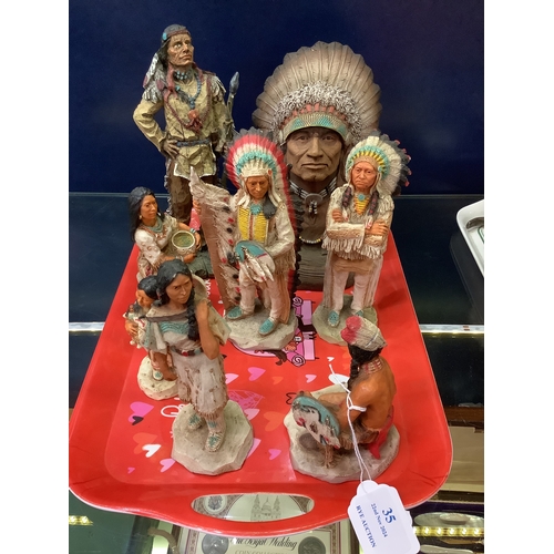 35 - A Neil J Rose figurine 'White Hawk' together with a selection of Native American Indian figures