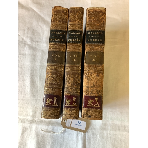 62 - Three volumes 'Hallams' State of Europe leather bound