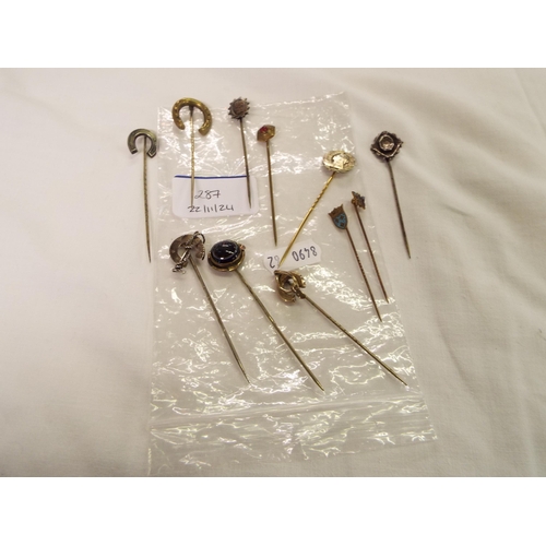 287 - A mixed selection of Victorian and Georgian stick pins