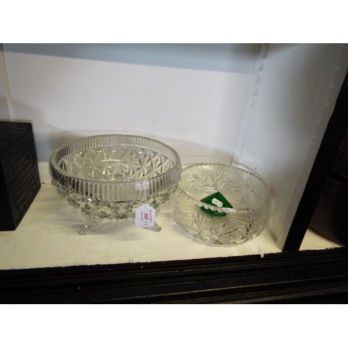 541 - Two crystal glass bowls together with a green glass paperweight