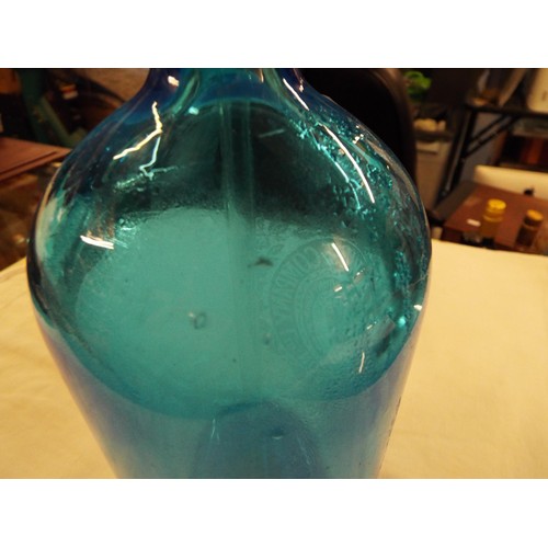 39 - Two vintage blue glass soda syphons