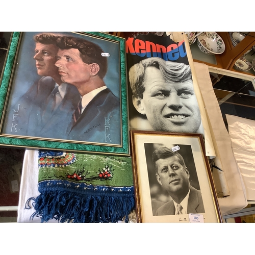 105 - A mixed selection of ephemera relating to John F Kennedy to include poster, signed photgraphs, wall ... 