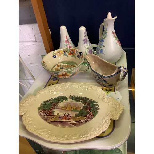 108 - A small Masons 'Amberly Oak, patterned dish, a Masons two handled 'Bible' patterned bowl, a Booths s... 