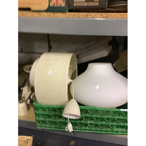 510 - Two boxes of assorted lighting including glass shades