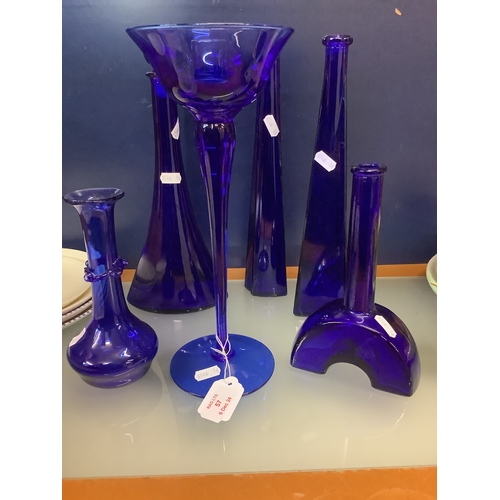 57 - A selection of Bristol blue glass to include decanter and vases (6)