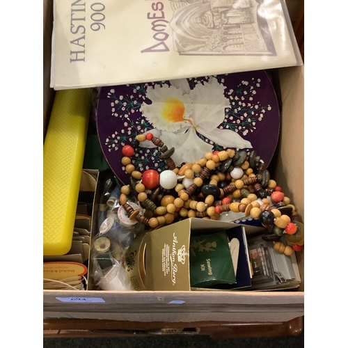 599 - A box of sewing accessories and buttons