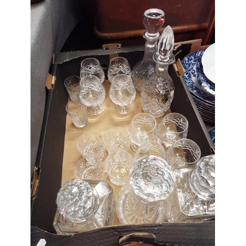 352 - A selection of five decanters and a selection of glasses