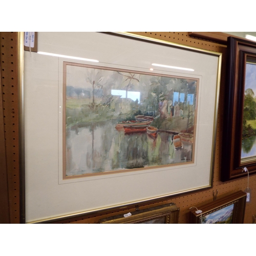 419 - A Honor Bacon watercolour river scene, signed