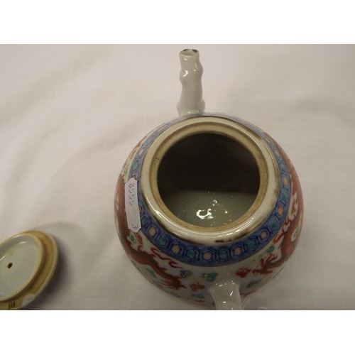 8 - A Chinese tea-pot with dragon decoration (chip to lid)