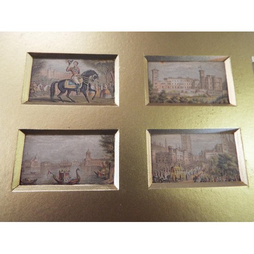 167 - Ten framed miniatures depicting horses, manor houses etc