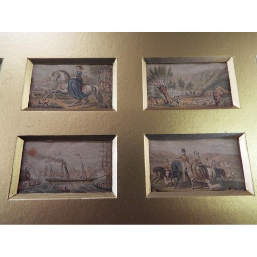 167 - Ten framed miniatures depicting horses, manor houses etc