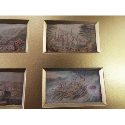 167 - Ten framed miniatures depicting horses, manor houses etc