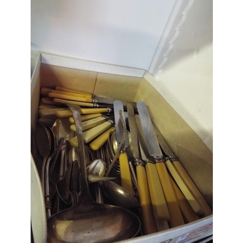 387 - A mixed selection of assorted silver-plated cutlery to include bone handled examples