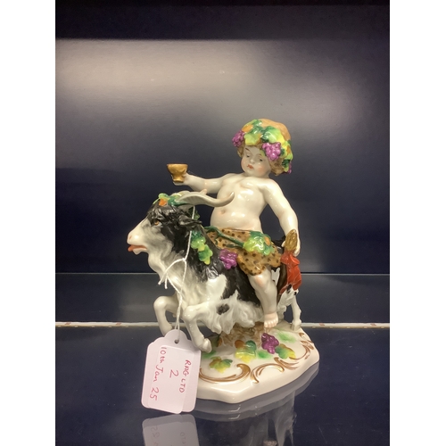 2 - A vintage Scheibe Alsbach porcelain baby Bacchus on goat figurine, marks to base