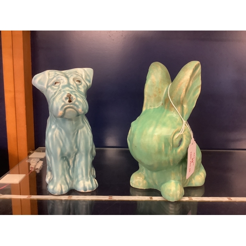 28 - A Sylvac blue seated dog and a green bunny rabbit