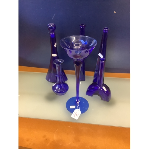 42 - A selection of Bristol blue glass to include decanter and vases (6)