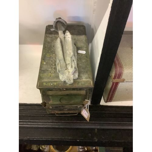 353 - A military ammunition box and a vintage anchor