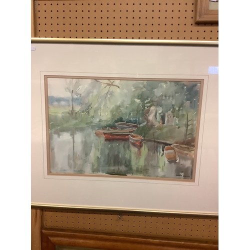 373 - A Honor Bacon watercolour river scene, signed