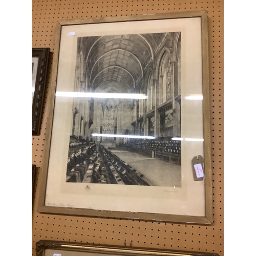 377 - A framed pen and ink drawing Malborough College Chapel signed Sheppard Dale