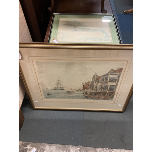 397 - A large coloured engraving harbour scene 'Gravesend' signed lower left C.E. Holloway