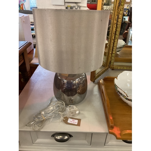 491 - A silvered glass table lamp with grey shade