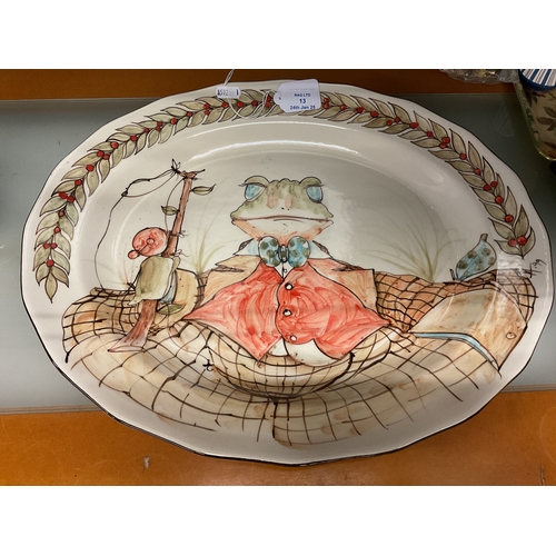 13 - An Iden Pottery meat platter with hand-painted Beatrix Potter frog decoration 'Jeremy Fisher' signed... 