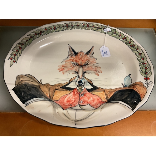 23 - An Iden Pottery meat platter with hand-painted Beatrix Potter fox decoration 'Mr Todd' signed Mick A... 