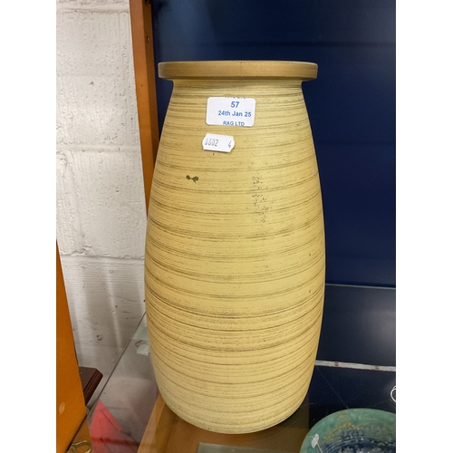 57 - A large glass vase with overlaid yellow design approx 35cm high