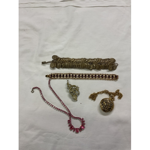 218 - A selection of costume jewellery and white metal braid