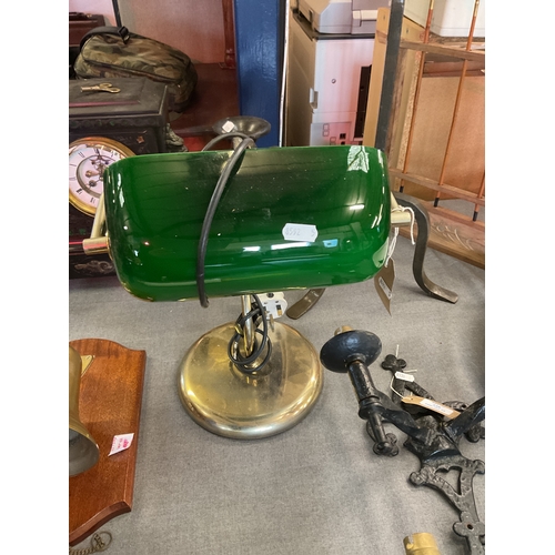 238 - A brass and green glass library desk lamp